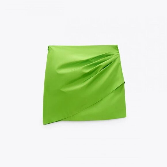 NWOT Zara lime green satin-effect gathered & draped high waisted mini skirt, S - Picture 10 of 15